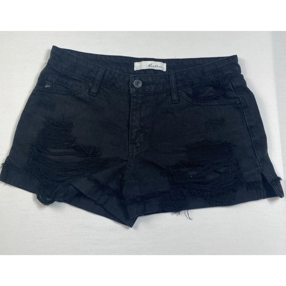 Kancan Juinors Size Small Shorts Super Distressed Black Denim Beachy Bohemian